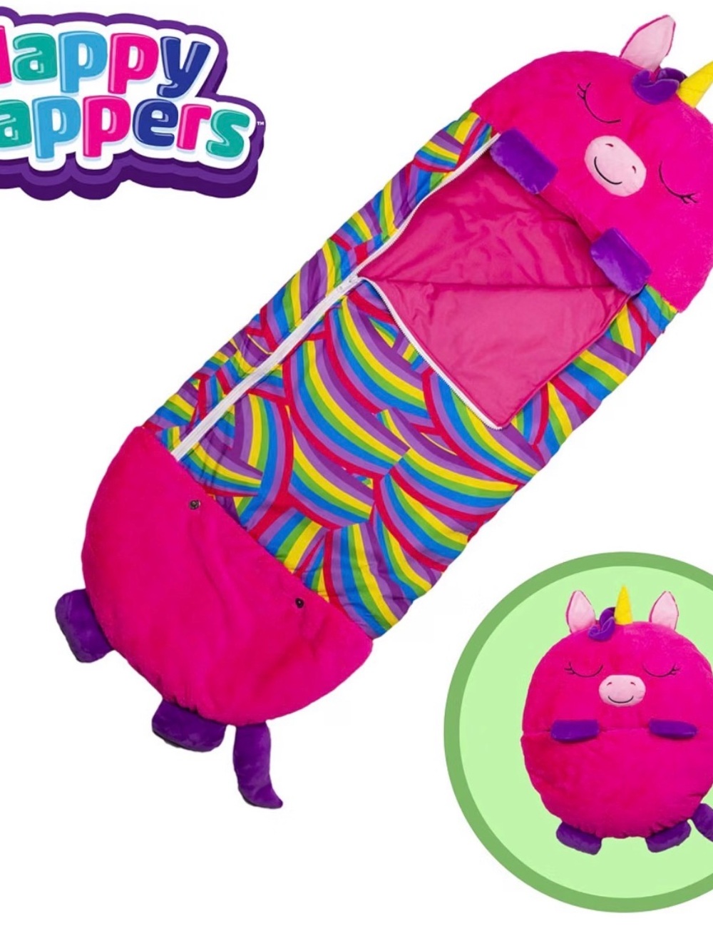 Happy Nappers Kids Plush Sleeping Bag And Pillow - Pink Unicorn